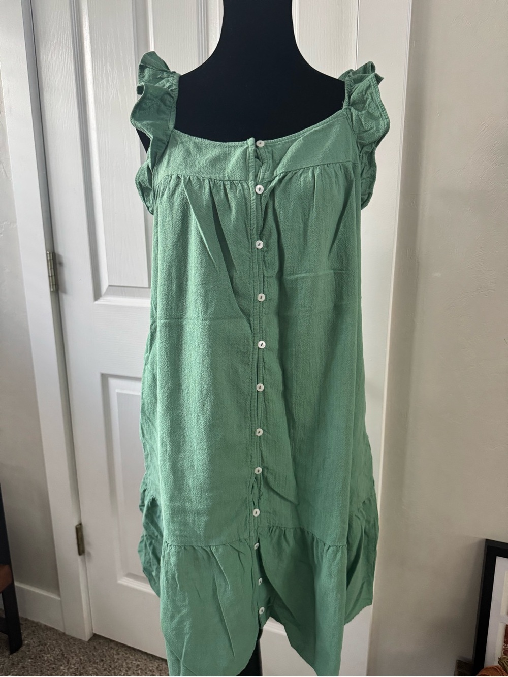 Universal Thread Sage Green Ruffle Strap Button-Front Midi Dress